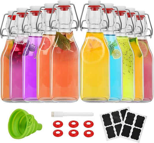 ZEBEIYU 10 Pack Swing Top Glass Bottles 8.5 oz,Flip Top Beer Brewing Bottles for Kombucha, Homemade, Kefir, Water, Beverages, Soda, Oil, Vinegar, Fermentation,Limoncello