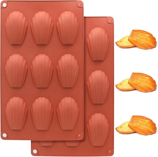 2 PCS Silicone Madeleine Pan, 9 Cavity Madeline Baking Pan, Shell Shaped Cookies Cake Pan