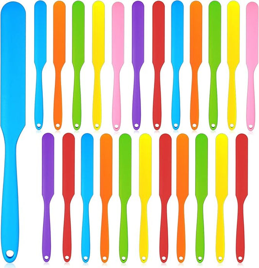 Lasnten 24 Pcs Silicone Spatula Set Heat Resistant Spatula Silicone Flexible Non Stick Jam Scraper with Long Handle Mixing Batter Scraper for Butter Cake Cream Icing Cooking Kitchen Baking