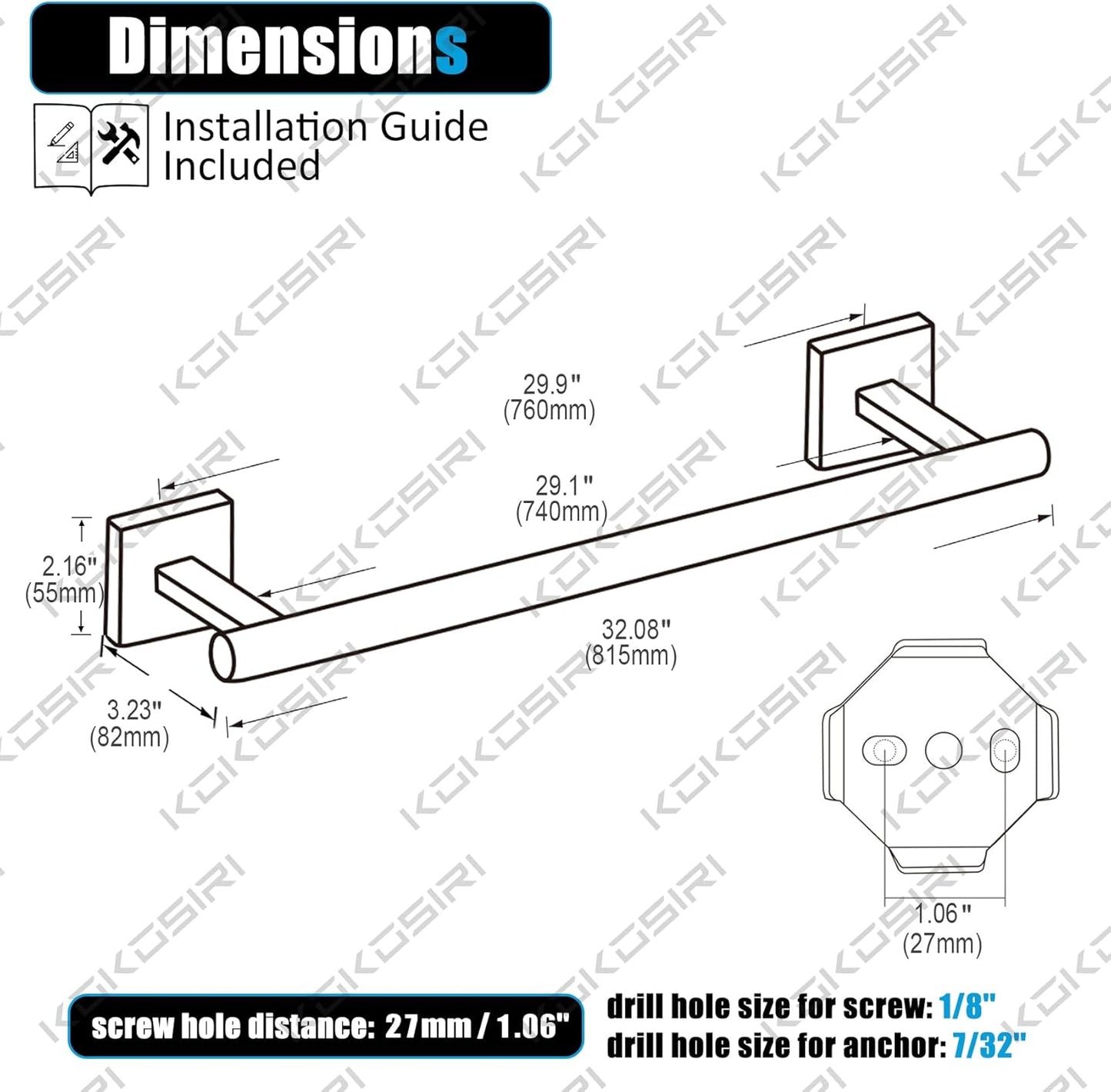 KOKOSIRI 32'' Towel Bar Bathroom Towel Holder for Bath Kitchen Toilet 32 Inch Necklace Holder Chrome Stainless Steel B4005CH-L32