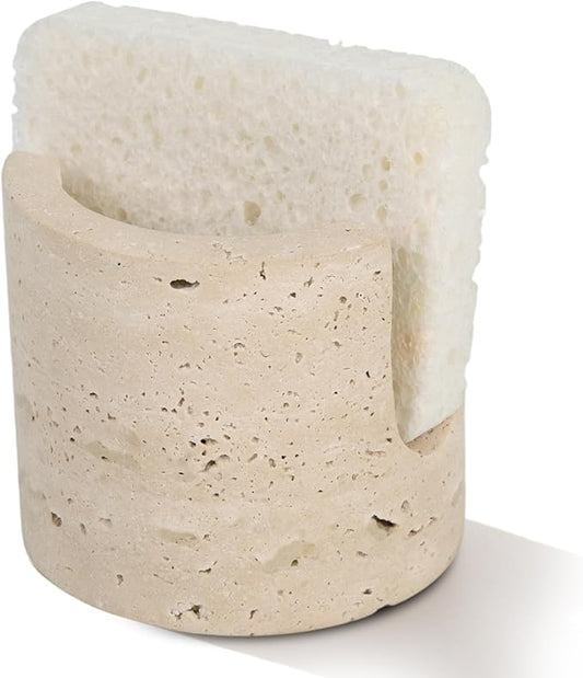 Marble Travertine Sponge Holder for Kitchen Counter,Beige Natural Stone Dish Drying Rack for Countertop,Marble Kitchen Accessories