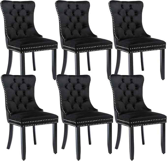 Black Dining Chairs Set of 6, Upholstered Velvet Dining Room Chairs with Back Ring Pull Trim and Solid Wood Legs,Modern Dining Chairs Perfect for Dining Room,Living Room,Kitchen(Black)