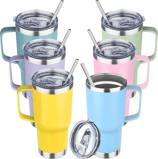 20oz Stainless Steel Insulated Tumbler with Handle and Lid, Double Wall Vacuum Insulated Coffee Mug, Leak Proof Travel Mug, Hot and Cold Drink, Mix Color-7
