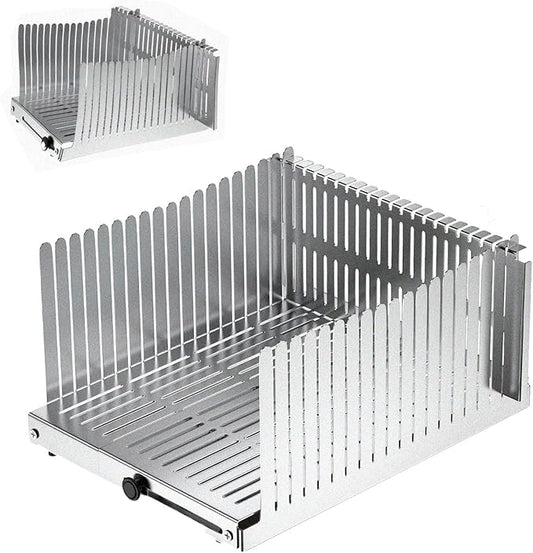 Stainless steel Bread Slicer for Homemade Bread,Adjustable Width,Foldable Compact,Bread Slicing Guide,Bread Loaf Slicer,for Cakes,Bagels,slice is 0.5",Bread width: 5.5"-8.3" (Satin Silver)