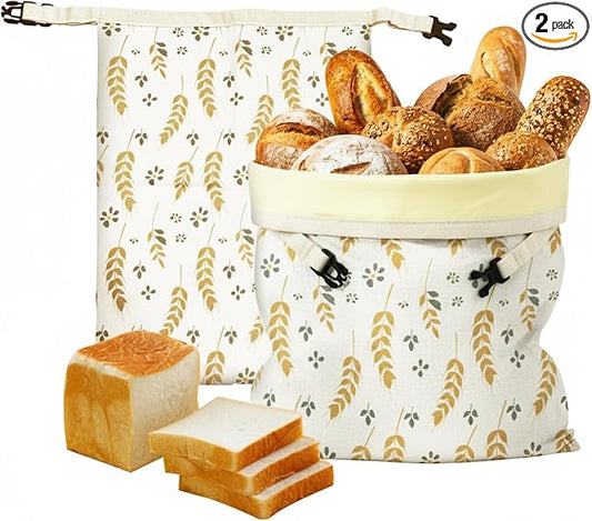 2-Pack Reusable Natural Beeswax Bread Bags for Homemade Bread, Thicker Organic Cotton Material, Freezer-Friendly for Extended Freshness, XL Portable Design, Sourdough Storage (13''x17'')
