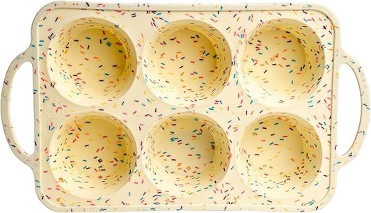 BAKE BOSS Confetti Silicone Jumbo Muffin Pan 6 Cup–Non-Stick Cupcake Pans for Baking, Heavy-Duty Large Silicone Muffin Pans for Baking, BPA-Free, Easy-Release, Oven & Dishwasher Safe