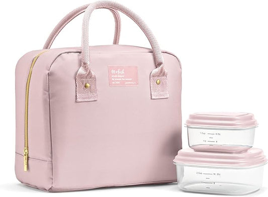 Fit & Fresh Bloomington Lunch Bag for Women - Insulated Large Lunch Box for Work with Containers, Leak-Resistant, Stain-Resistant, Zipper Closure, Mauve