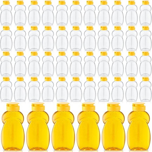 Mifoci 50 Pack 14 oz Clear Plastic Honey Jar with Lids Containers in Bulk Refillable Condiment Squeeze for Easy Storing and Dispensing