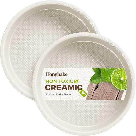 HONGBAKE Nonstick Ceramic 9 Inch Round Cake Pan Set of 2, Heavy-Duty Aluminized Steel round cake pans with Diamond Texture, Non-Toxic Cake Molds, Cake Pans Sets for Baking Cheesecake, Cream