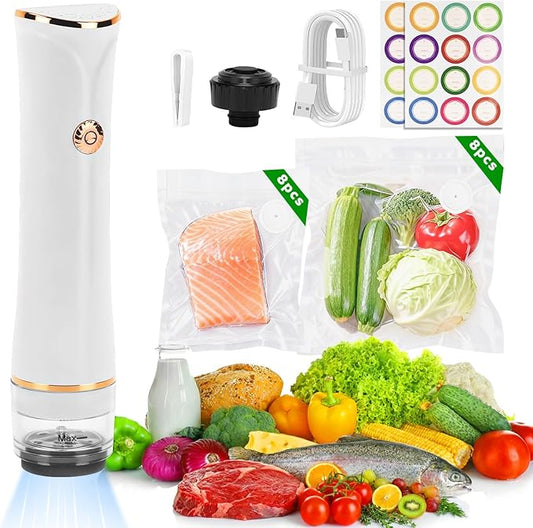 Compact Vacuum Sealer for Food Storage & Preservation,with Reusable Bags, Ultra-long 100-minutes Vacuuming Time,Chef-Preferred 6X Freshness Keep for Home Kitchen RV Travel Seal Meal