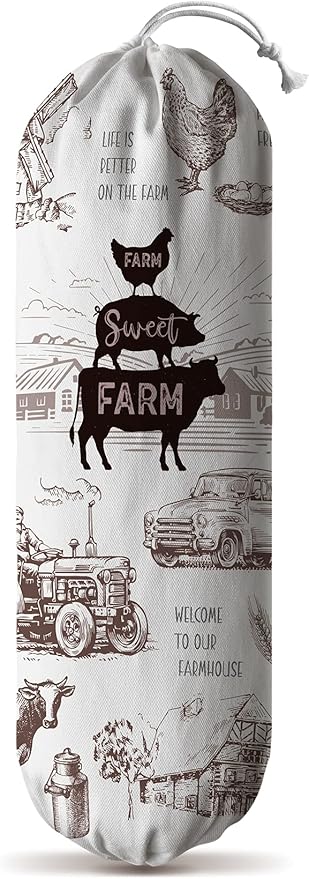 Hglian Grocery Plastic Bag Holder,Cow Rooster Plastic Bags Organizer,Garbage Shopping Trash Bags Storage for Kitchen,Farmhouse Home Decor,Gifts for Women Mom Grandma