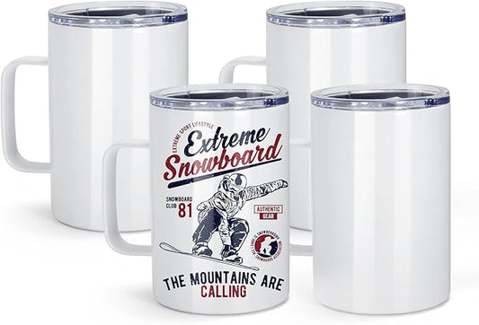AGH 16oz Sublimation Mugs with Handle, 304 Stainless Steel Sublimation Coffee Mug with Splash-proof Lid, Vacuum Insulated Travel Beer Tea Mug Compatible with Cricut Mug Press, 4 Pack