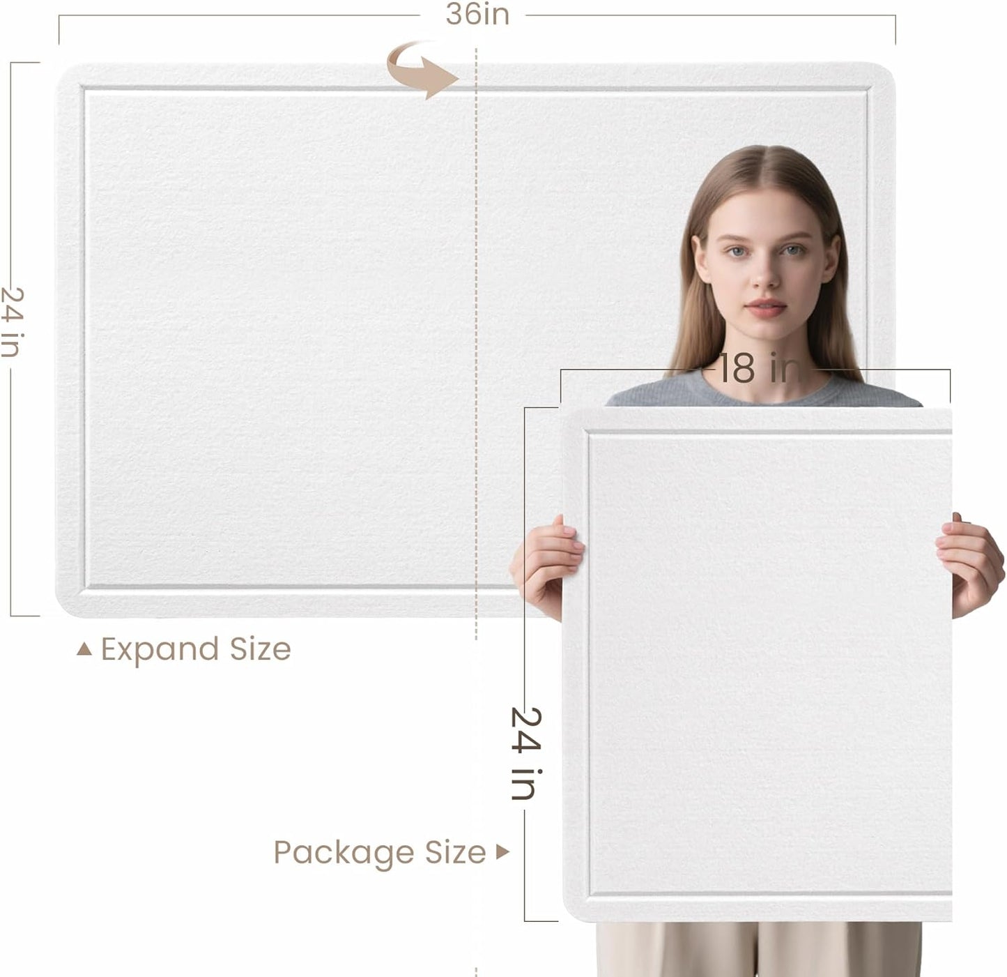 Bulletin Board, 36 x 24 Inches Felt Pin Board - Decorative Cork Alternative for Wall, 3' x 2' Foldable Picture Self-Adhesive Vision Prayer Board With 20 Pushpins - White
