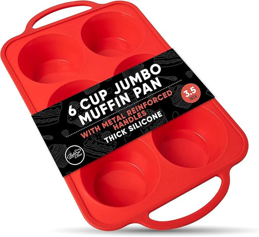 BAKE BOSS Silicone Jumbo Muffin Pan 6 Cup–Non-Stick Cupcake Pans for Baking, Heavy-Duty Large Silicone Muffin Pans for Baking, BPA-Free, Easy-Release, Oven & Dishwasher Safe