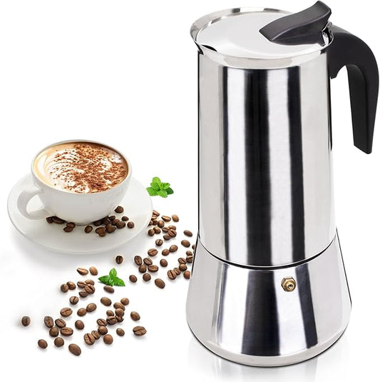 12 Cup 600ml Moka Pot Stainless Steel Espresso Coffee Maker Stovetop Coffeemaker Italian Classic Style Brewing Greca Cafe Mocha Machine for Cafeteras Lover Camping Travel and Home Use 20oz