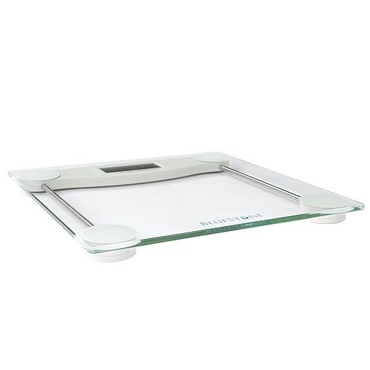 Digital Body Weight Bathroom Scale - Step-On Weighing Machine - Accurate Measurement - Large LCD Display with Clear Glass Base by Bluestone