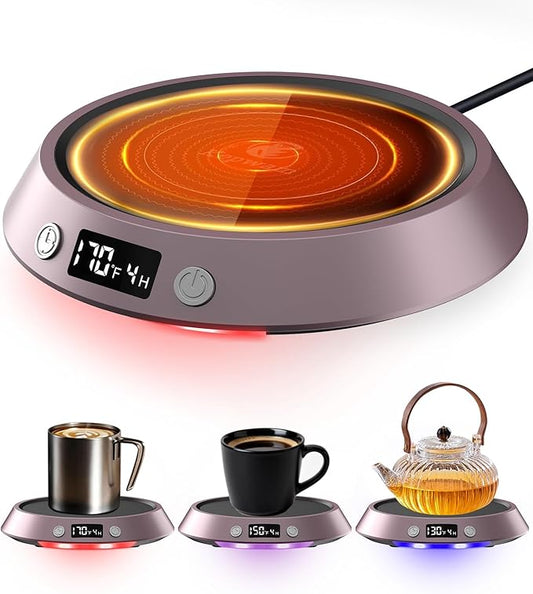Kepwam Coffee Mug Warmer - 50W Electric Coffee Warmer for Desk 3 Temp Settings & 2-9 Timer Smart Cup Warmer for Desk Candle Warmer Plate with LED Lights Beverage Tea Milk Warmer for Home & Office