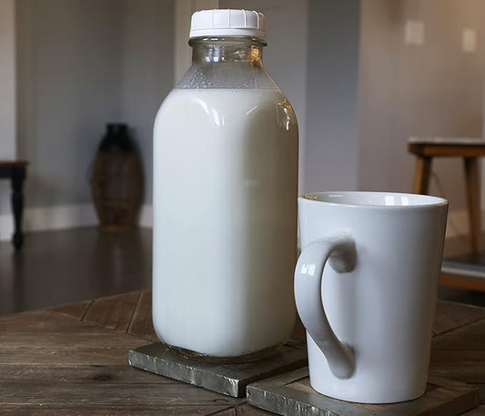 The Dairy Shoppe Glass Milk Bottle, Heavy Glass with Extra Lid, Creamery Style (1, Liter)