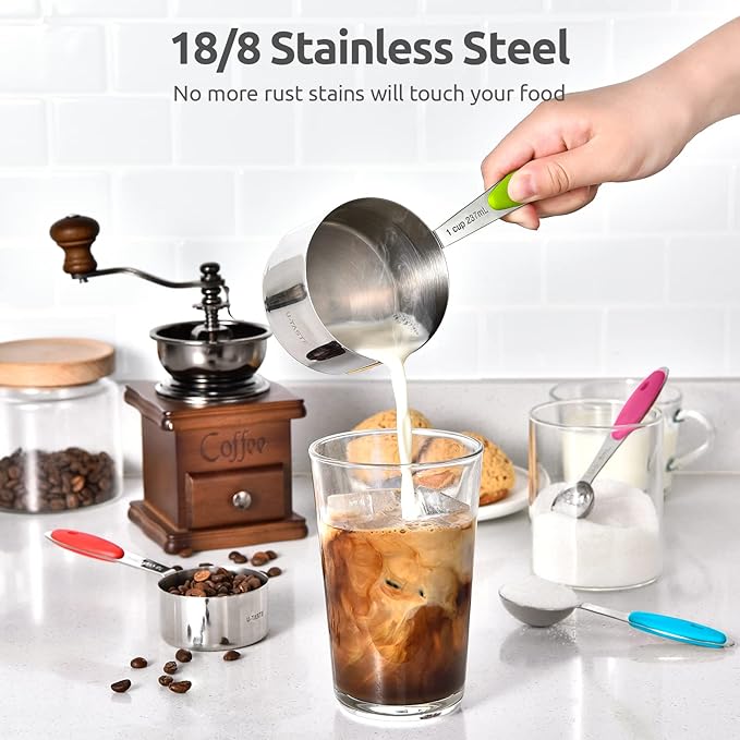 U-Taste 12 Piece Measuring Cups and Spoons Set in 18/8 Stainless Steel (Multicolors), and 18/8 Stainless Steel 3.9 inch 30 Mesh Strainer (Aqua Sky)