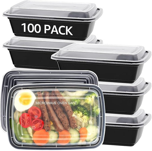 100 PACK, 24 oz. Meal Prep Containers, Extra Large & Thick Food Storage Containers with Lids - BPA Free Stackable Microwavable & Dishwasher Safe, Travel, To Go, Bento Box