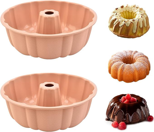 PADELE 2 Pack Silicone Cake Pan Nonstick,10 Inch, Silicone Cake Molds,Pound Cake Pan, Baking Cake Pan for Jello,Gelatin,Cake,Brownie and Bread（Pink+Pink）