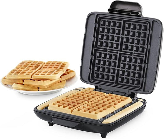 Dash No-Drip Waffle Maker - Makes Four Waffles at Once for Hassle-Free Breakfasts - Dual Nonstick Heating Plates & Quick Heat-Up System - Easy-Release Surface - Silver