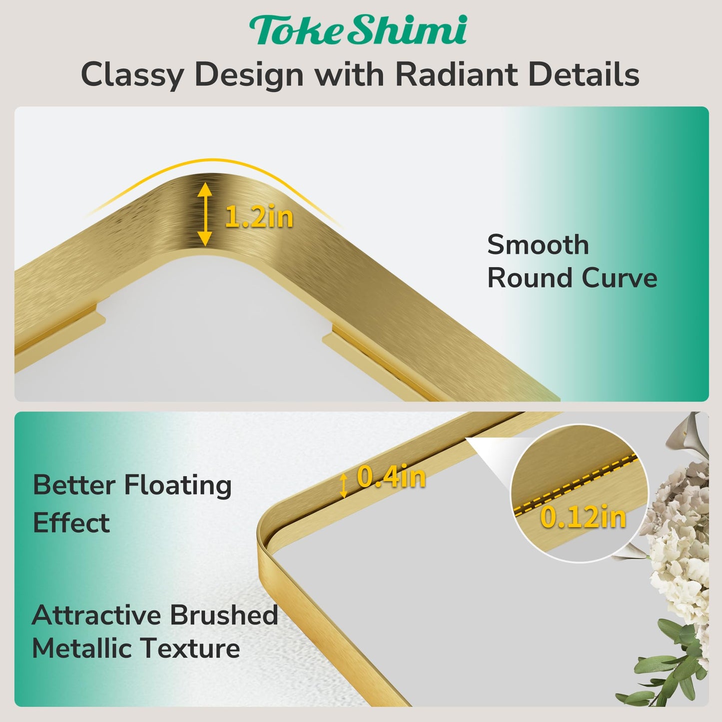 TokeShimi 42x36 Brushed Gold Bathroom Mirror for Over Sink,Bathroom Vanity Mirror with Tempered Glass, Modern Framed Wall Mirrors(Horizontal/Vertical)
