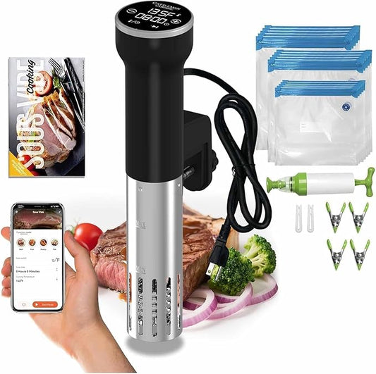 CATTLEMAN Sous Vide Cooker WiFi Kit, 1000W, Waterproof, Sous Vide Machine, Immersion Circulators for Suvee Cooker Kit with Vacuum Bags, Vacuum Pump, Precision Temperature Timer, Noise-free