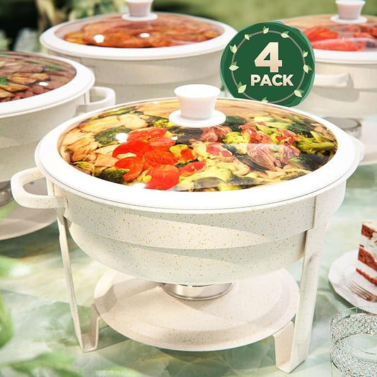 Chafing dishes for buffet 4PACK, [Game Changer Maifanite-Coated] Chafing Dish Buffet Set Offer the Elegance of nature, 5QT Food Warmers for Parties Serve for Wedding, Birthday, Church Events, ETC