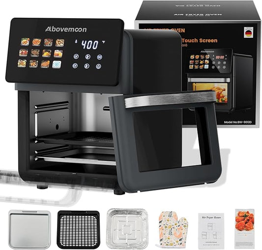 10L Large Xl Pro Air Fryer Oven With Grill Combo For Kitchen Countertop Use,12 in 1 Smart Convection Ovens,AirFryer With Glass View Window,Nonstick Basket,Fryer Liners,Removable Door-Black
