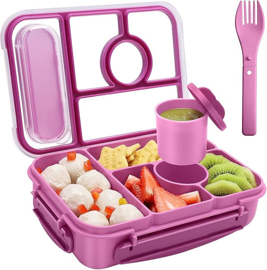 Amathley Bento Box Adult Lunch Box Kids,Lunch Containers for Adults/Kids/Toddler,5 Compartments Bento Lunch Box with Sauce Vontainers,Microwave & Dishwasher & Freezer Safe,BPA-Free (Purple)