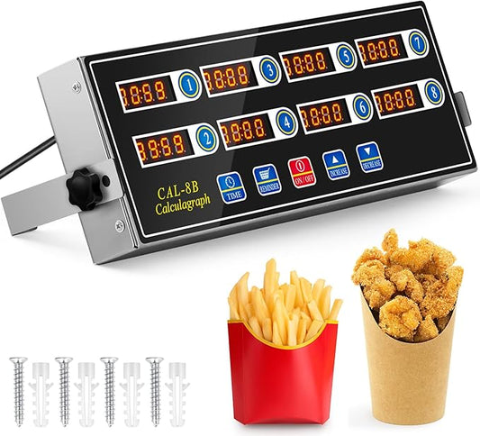 Relaxweex 1 Pack Commercial 8 Channel Digital Kitchen Timer, Multi-Countdown Timer with Loud Alarm & Large LCD Display, Wall Mount or Countertop for Restaurant, Fry Station, Baking & Lab Use