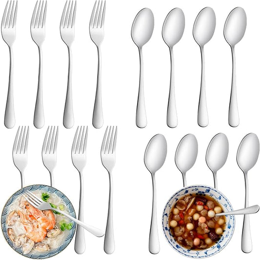 12 Pcs Forks and Spoons Silverware Set, Food Grade Stainless Steel Flatware Cutlery Set for Home, Kitchen and Restaurant, 6 Dinner Fork(8") and 6 Teaspoon(6.7"), Mirror Polished, Dishwasher Safe
