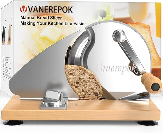 vanerepok Manual Bread Slicer for Homemade Sourdough Bread Versatile Hand Crank Bread Slicer for Sourdough Crusty Bread Etc Stainless Steel Slicers Adjustable Width for Homemade & Commercial Use