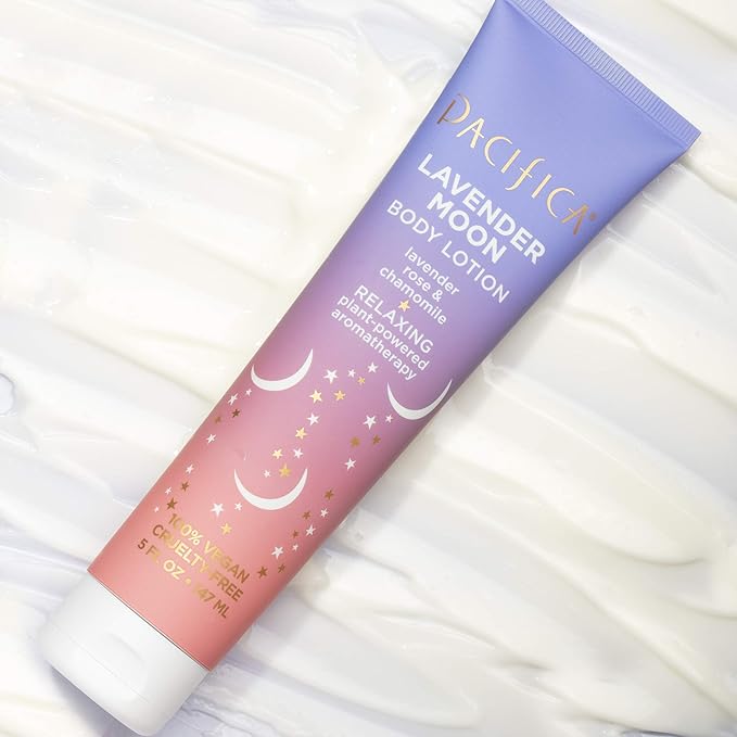 Pacifica Lavender Moon Body Lotion – Relaxing Lavender & Rose Scented Moisturizer w/Chamomile & Vitamin E, Calming Aromatherapy Cream for Nighttime Shower Vegan & Cruelty-Free Dermatologist Tested