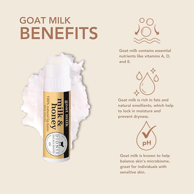 Dionis Goat Milk Skincare Milk & Honey Holiday Lip Balm Gift Set - Beeswax, Shea Butter & Coconut Oil Lip Care Products Made in The USA - Cruelty Free Lip Moisturizer for Chapped Lips, 0.28oz 3 Pack