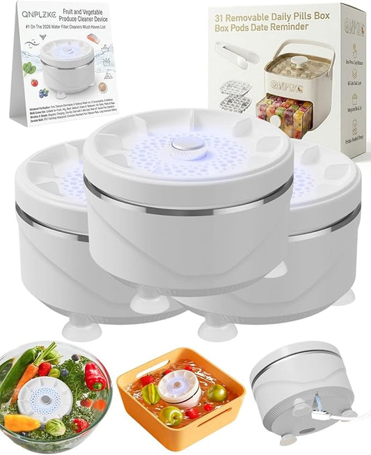 Ultrasonic Fruit and Vegetable Produce Cleaner Device Washing Machine Portable Wireless Waterproof Veggies Wash Cleaning Purifier with Titanium Electrolysis Purification for Home Kitchen(3PCS)