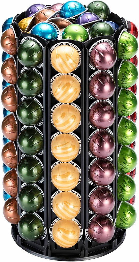 FlagShip for Nespresso Pod Holder Coffee Pod Carousel for Vertuo Pod Storage with Extra Space 360° Silent Rolling (100+ Pods Capacity)
