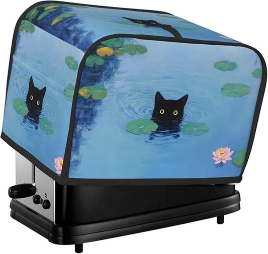 Black Cat Swimming Toaster Cover 2 Slice, Cute Country Bread Machine Cover, Washable, Stain Resistant, with Top Handle