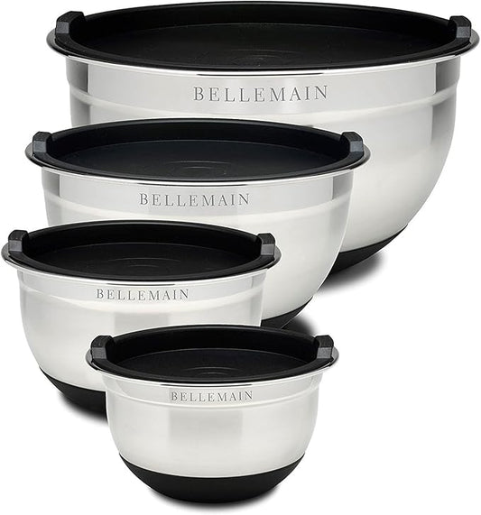 Bellemain Stainless Steel Non-Slip Mixing Bowls with Lids (4-Piece Set)