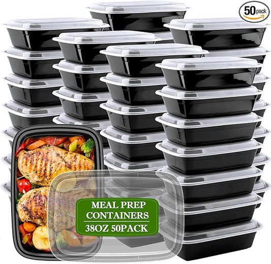 RANLITTLE Meal Prep Containers Reusable 38oz - Food Prep Containers with Lids 50 Pack, Disposable To Go Food Containers, Leakproof, Stackable, Takeout, BPA-Free, Microwave/Freezer Safe