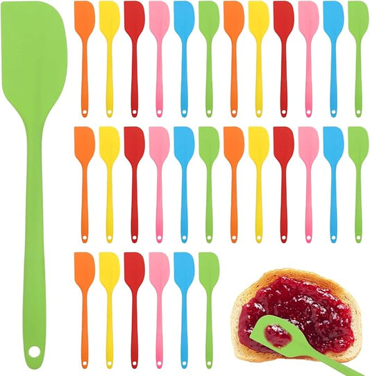 36 Pcs Silicone Jar Spatulas, Nonstick Heat-Enduring Mini Mixing Spatula for Cake Butter Cream Jam, 8.3 in Long Handle Silicone Scraper, Multicolor Kitchen Baking Tool