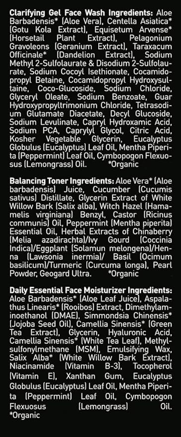 Brickell Men's Daily Face Cleanse Routine for Oily Skin, Alcohol Free Toner, Gel Facial Wash and Moisturizer, Natural and Organic, Unscented