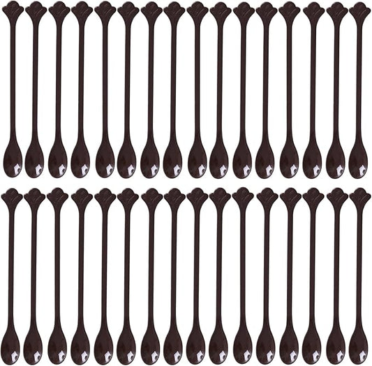 200 Pcs Coffee Cocktail Stirrer Stick Spoon Disposable Plastic Mini Stir Cup Drink Kitchen Dining Coffee Tea Spoon, Utensils Accessories Bar Restaurant, Brown