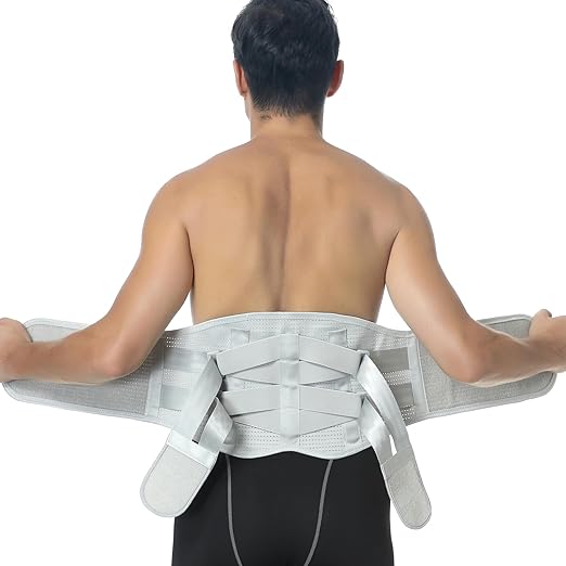 NeoTech Care Back Support Belt - Breathable & Adjustable Lower Back Brace - Double Pull Compression Straps (Grey, Size L)
