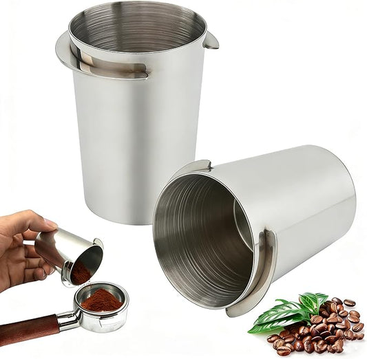 2Pcs 58mm Dosing Cup, Stainless Steel Espresso coffee Dosing Cup Espresso coffee Machine Accessories, Coffee Powder Feeder Part coffee Grinder Powder cup Compatible (2, Silver, 58mm)