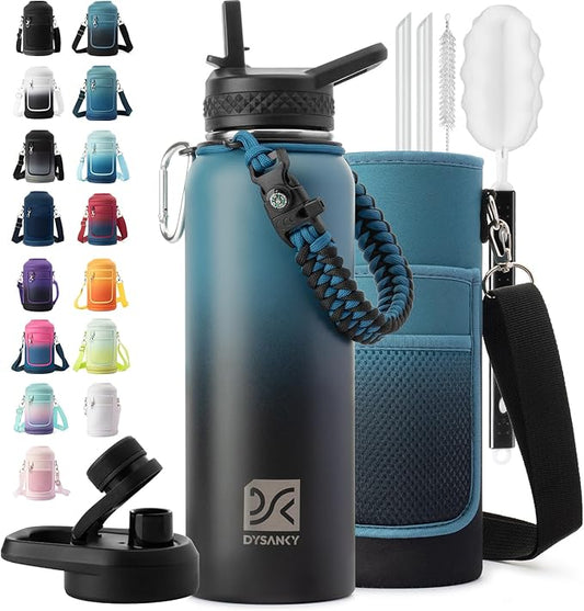 DYSANKY 40 oz Insulated Water Bottle | Thickened Stainless Steel Vacuum Metal Portable Sports Water Jug for Gym and Hiking with Straw, Carrier Bag, Handle Strap | BPA-Free 40 oz