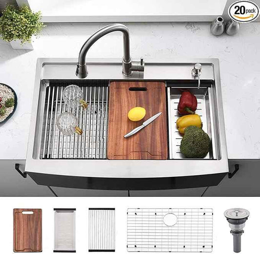 33 Inch Farmhouse Sink Splash Guard Workstation S - VOKIM 33x22 Inch Apron Front Kitchen Sink Stainless Steel 16 Gauge Single Bowl Gunmetal stainless Farm Sink