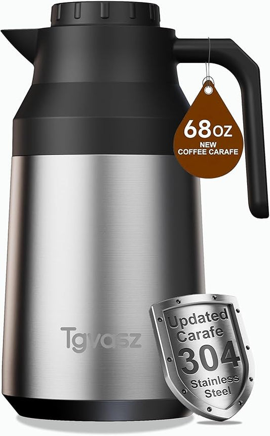 Thermal Coffee Carafe Insulated Stainless Steel Coffee Carafe for Hot Liquid Vacuum Thermal Pot Creamer Pitcher Dispenser Keeping Hot Water Milk (silver68 oz)