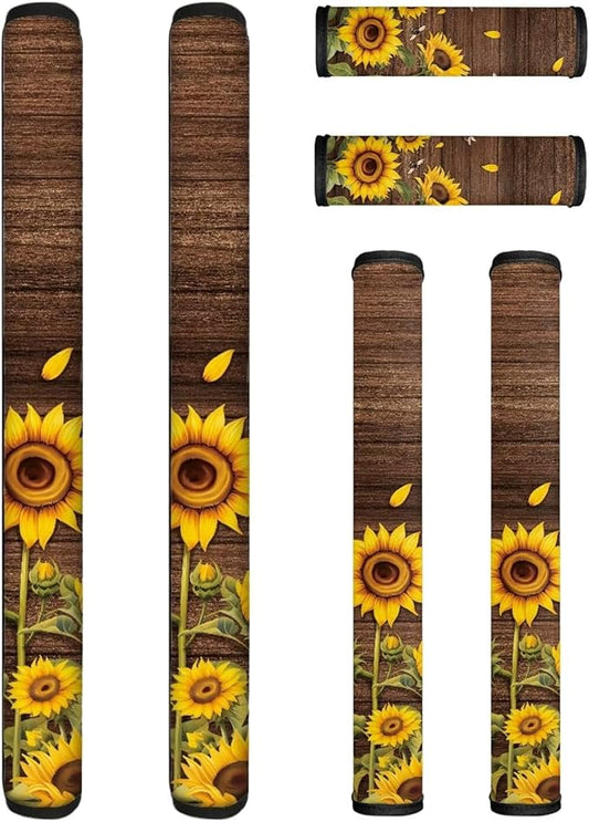 Refrigerator Door Handle Covers Pack of 6, Antiskid for Fridge Oven Dishwasher Keep Kitchen Appliance Clean from Smudges, Food Stains for Home Kitchen Decor, Sunflower Brown Wood Grain